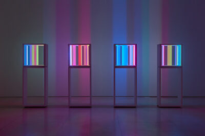 AI(M)-03, 2021 | 155.5 x 56.5 x 25 cm (each) | LEDs, aluminium, acrylic , white lacquered wood