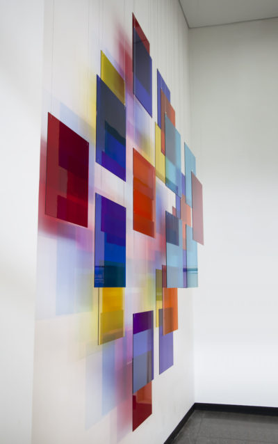 Cubic Composition, 2013 | 380 x 380 x 50 cm | Glass and stainless steel cable