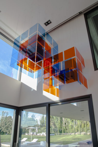 Cubic Progression III, 2015 | 280 x 280 x 160 cm | Acrylic and stainless steel cable